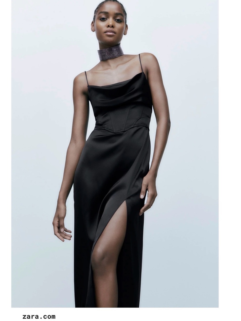 Zara Black Satin Slip Midi Dress